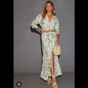 Floral Green Midi Skirt & Top